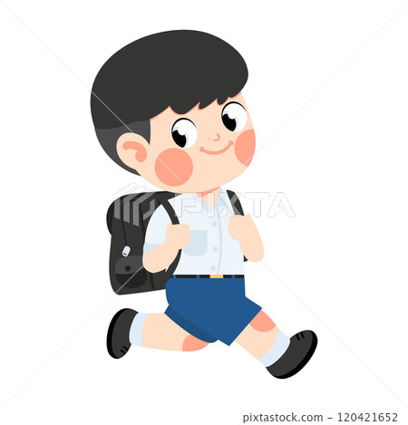 Kid with backpack running to school 120421652
