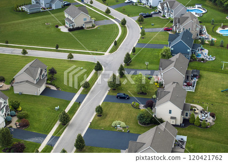 Residential homes in suburban sprawl development in Rochester, New York. Low-density two story private houses in rural suburbs. Housing market in the USA 120421762