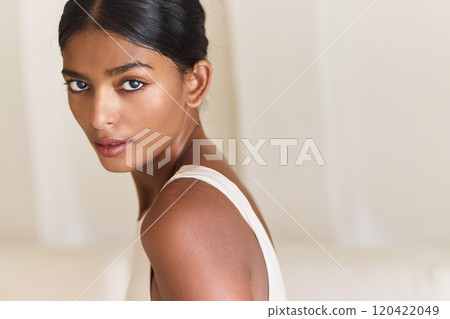 Elegant Portrait Of Woman With Confident Expression And Natural Beauty Elegant Portrait Of Woman With Confident Expression And Natural Beauty 120422049
