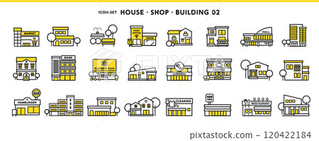 A set of simple icon designs for houses, stores, buildings, public facilities, etc. 120422184