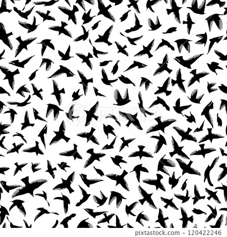 Seamless background black birds. hand drawing. Not AI. Vector illustration 120422246