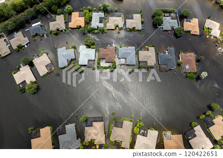 Hurricane Debby flooded homes in Laurel Meadows community in Sarasota, Florida. Aftermath of natural disaster 120422651