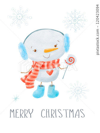Christmas Watercolor Card Hand Drawn Cute Snowmen Christmas Watercolor Card Hand Drawn Cute Snowmen 120423094