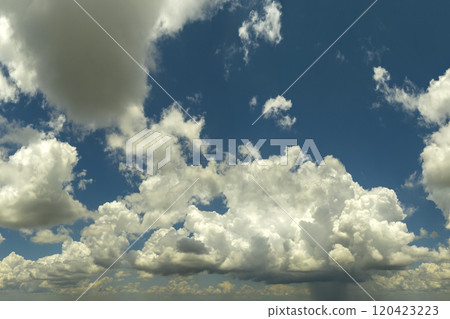 Bright landscape of blue sky with flying white clouds. Colorful summer skyscape Bright landscape of blue sky with flying white clouds. Colorful summer skyscape 120423223