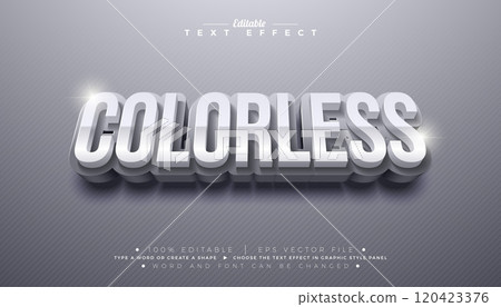 Colorless 3D Text Effect Design Editable and Scalable Vector Graphic Style Effect with White Typography Lettering and Shadow on Striped Background. Premium Illustration Template for Greeting Card 120423376