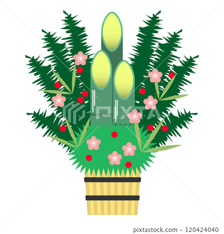 Illustration of New Year's pine decoration and shimenawa 120424040