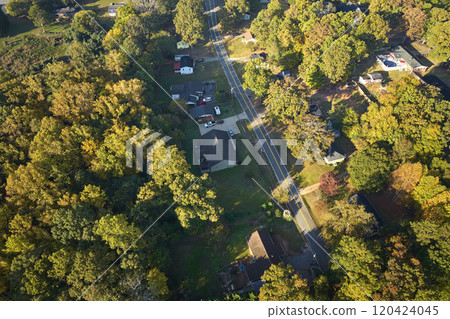 Aerial view of classical american homes in South Carolina residential area. New family houses as example of real estate development in USA suburbs 120424045