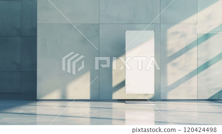 Professional roll-up mockup poster in a sleek event venue, ample space for event details or sponsor branding, light background, minimalism. Roll up mockup poster 120424498