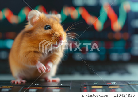 hamster in front of blurry trading charts, novice in stock exchange and asset market concept hamster in front of blurry trading charts, novice in stock exchange and asset market concept 120424839