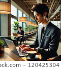 A businessman working in a cafe 120425304