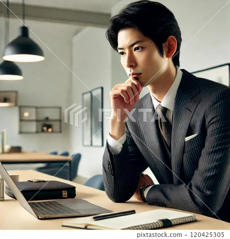 A businessman who works on a personal computer 120425305