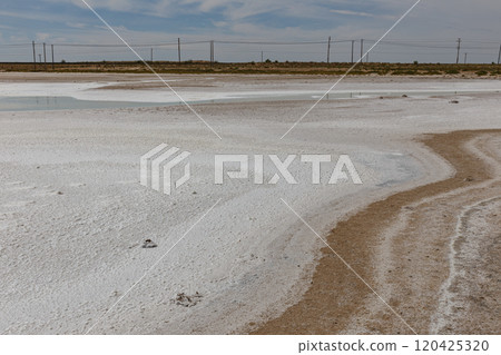 Dried up salt lake in the desert of Kazakhstan. Mangystau Region 120425320