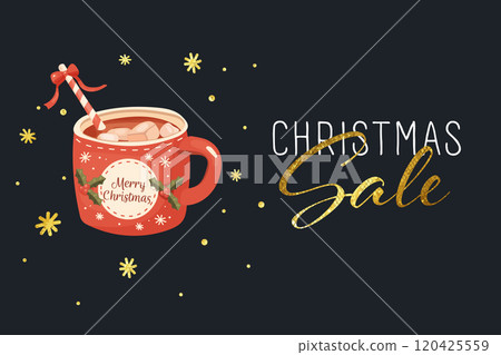 Christmas sale, banner with cozy illustration. Vector illustration Christmas sale, banner with cozy illustration. Vector illustration 120425559