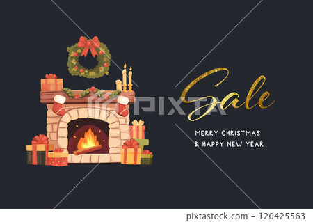 Christmas sale, banner with cozy illustration. Vector illustration Christmas sale, banner with cozy illustration. Vector illustration 120425563