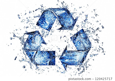 Water splashing around recycle symbol promoting water conservation 120425717