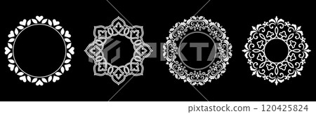 Set of decorative frames Elegant vector element for design in Eastern style, place for text. Floral black and white borders. Lace illustration for invitations and greeting cards. 120425824