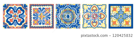 Mediterranean tiles. Azulejo decorative art. Vector set isolated on white background Mediterranean tiles. Azulejo decorative art. Vector set isolated on white background 120425832