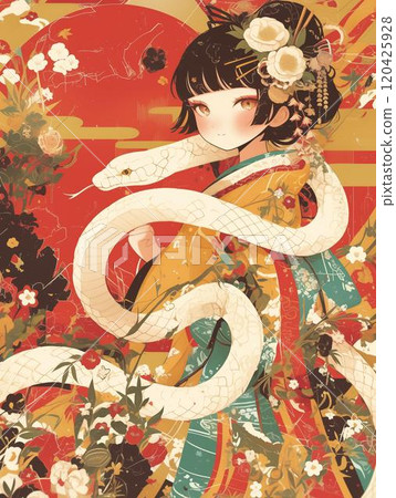New Year's card illustration material_Year of the Snake (2025) 120425928