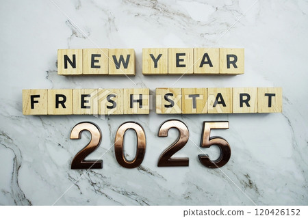 New Year Fresh Start 2025 text on marble background 120426152
