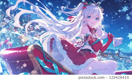 A beautiful anime-style Japanese girl dressed as Santa Claus A beautiful anime-style Japanese girl dressed as Santa Claus 120426410
