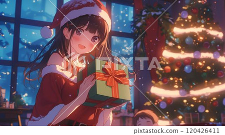 動漫風格的日本美少女角色扮演聖誕老人 120426411