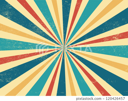 Vintage ray retro burst background. Colorful grunge sunburst vector illustration 120426457