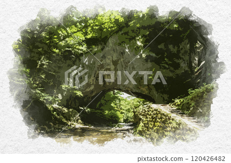 Watercolor painting style: Taishaku Gorge, Obashi Bridge, Shobara City, Hiroshima Prefecture 120426482