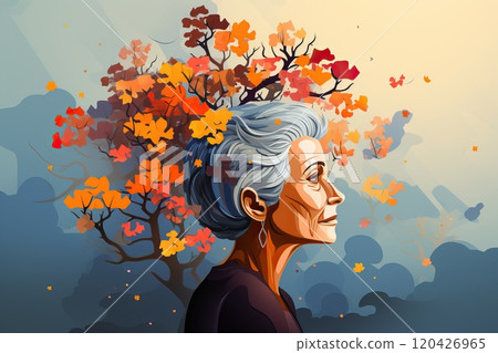 Memory loss due to dementia. Senior woman losing parts of head feeling confused as symbol of decreased mind function Memory loss due to dementia. Senior woman losing parts of head feeling confused as symbol of decreased mind function 120426965
