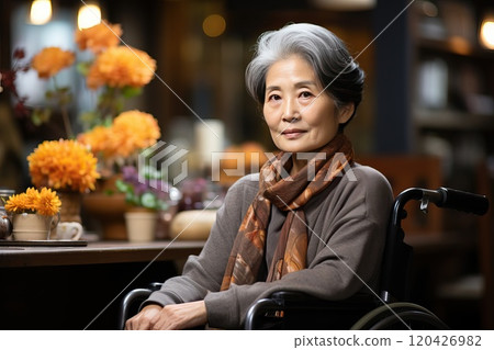 An elderly woman with a facial expression that signifies her understanding and acceptance of her old age. An elderly woman with a facial expression that signifies her understanding and acceptance of her old age. 120426982