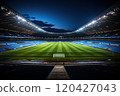 Wide angle top view of a night and illuminated football arena. 120427043