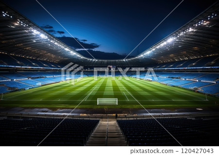 Wide angle top view of a night and illuminated football arena. 120427043