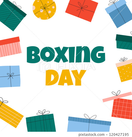 Boxing Day. Vector poster Boxing Day card with gifts. Flat style. 120427195