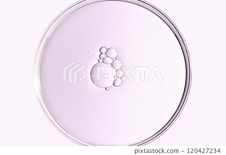 The texture of a cosmetic serum or body gel in a Petri dish. 120427234