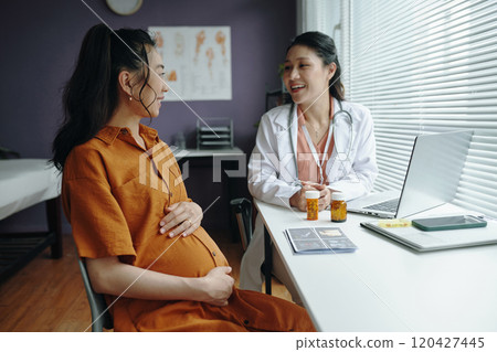Pregnant Woman Engaging in Medical Consultation 120427445