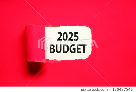 Planning 2025 budget new year symbol. Concept words 2025 Budget on beautiful white paper. Beautiful red paper background. Business 2025 budget new year concept. Copy space. 120427546
