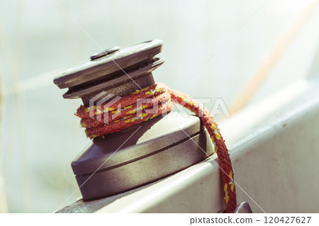 Yacht capstan on sailing boat during cruise 120427627