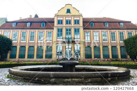 abbots palace in gdansk oliva park. building with fountain 120427668