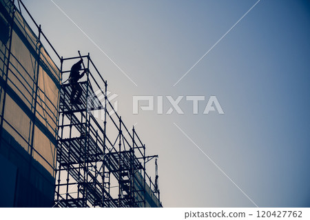 Silhouette of the scaffolding construction Silhouette of the scaffolding construction 120427762