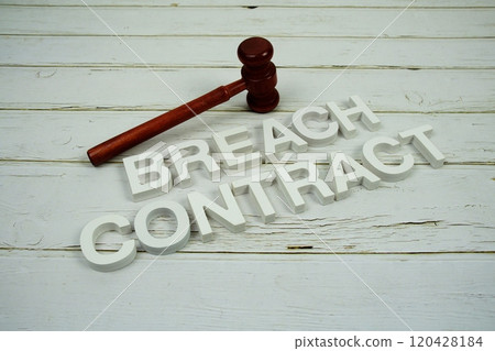 Breach of Contract alphabet letters and magnifying glass top view on wooden background 120428184
