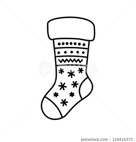 Christmas stocking icon. Christmas socks with decorative patterns. Christmas stocking icon. Christmas socks with decorative patterns. 120428373