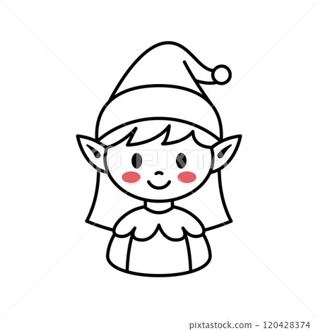 Little cute elf girl in cartoon style. Christmas elf isolated on white background. Little cute elf girl in cartoon style. Christmas elf isolated on white background. 120428374