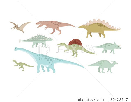 Vector set of flat hand drawn dinosaurs Vector set of flat hand drawn dinosaurs 120428547