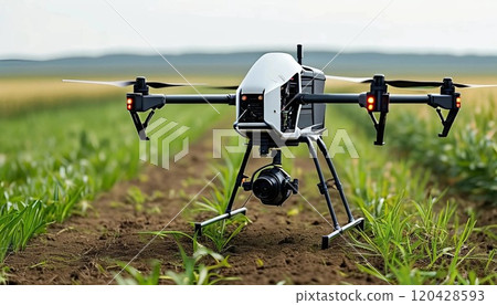 drone flying in the green field 120428593