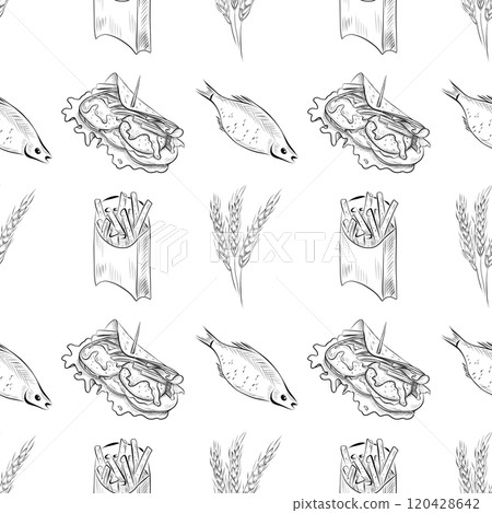 vector seamless pattern line art elements beer bar 120428642