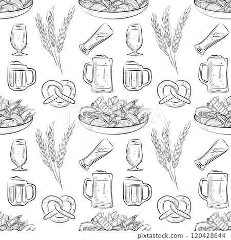 vector seamless pattern line art elements beer bar vector seamless pattern line art elements beer bar 120428644