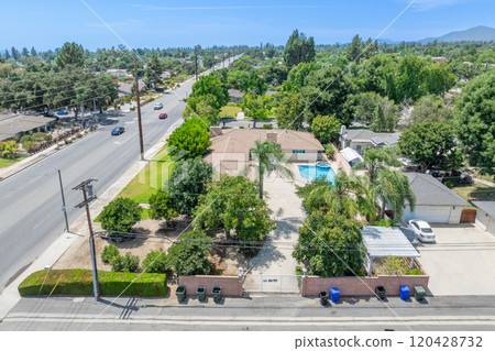 Aerial view of Upland city in San Bernardino County, California 120428732