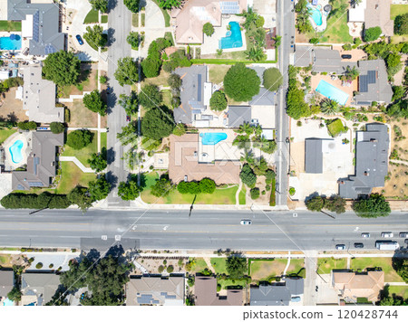 Aerial view of Upland city in San Bernardino County, California 120428744