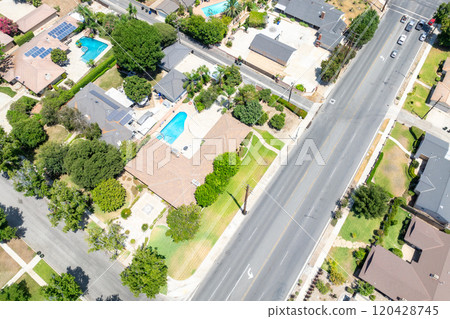 Aerial view of Upland city in San Bernardino County, California 120428745