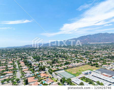 Aerial view of Upland city in San Bernardino County, California 120428746