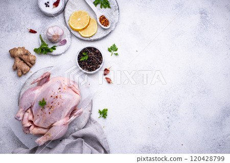 Raw chicken with herbs and spices Raw chicken with herbs and spices 120428799